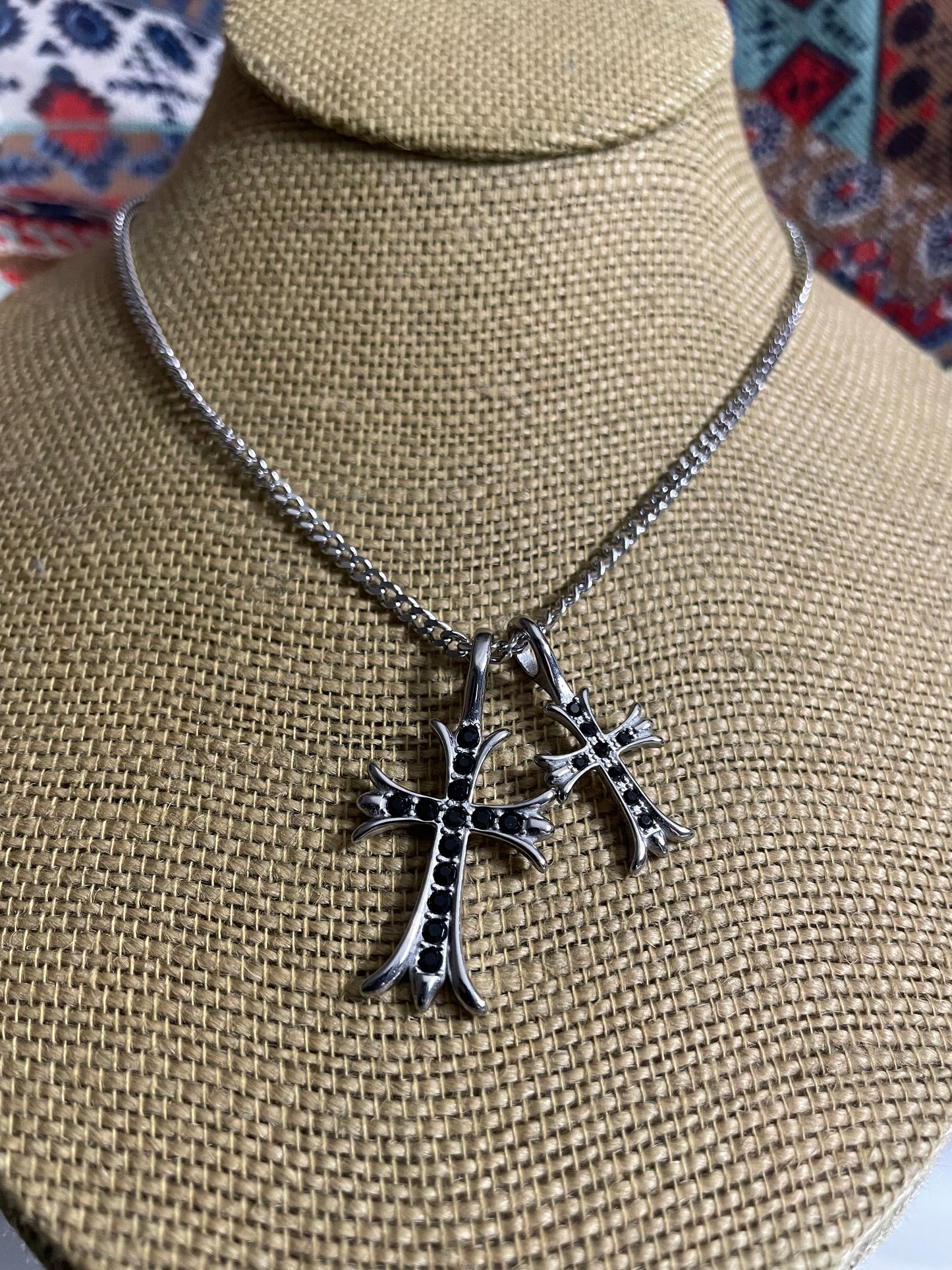 Silver Double Cross Necklace