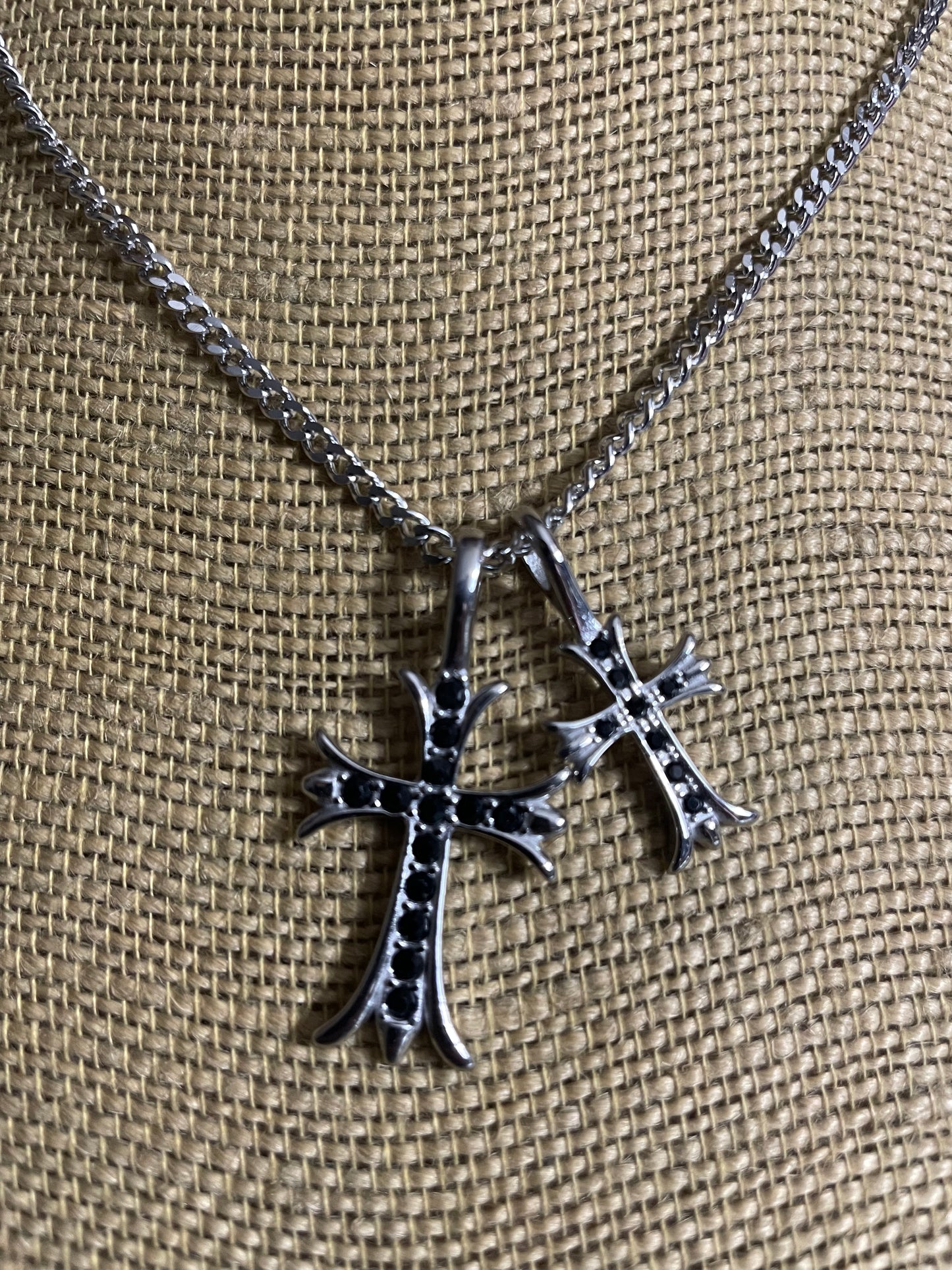 Silver Double Cross Necklace