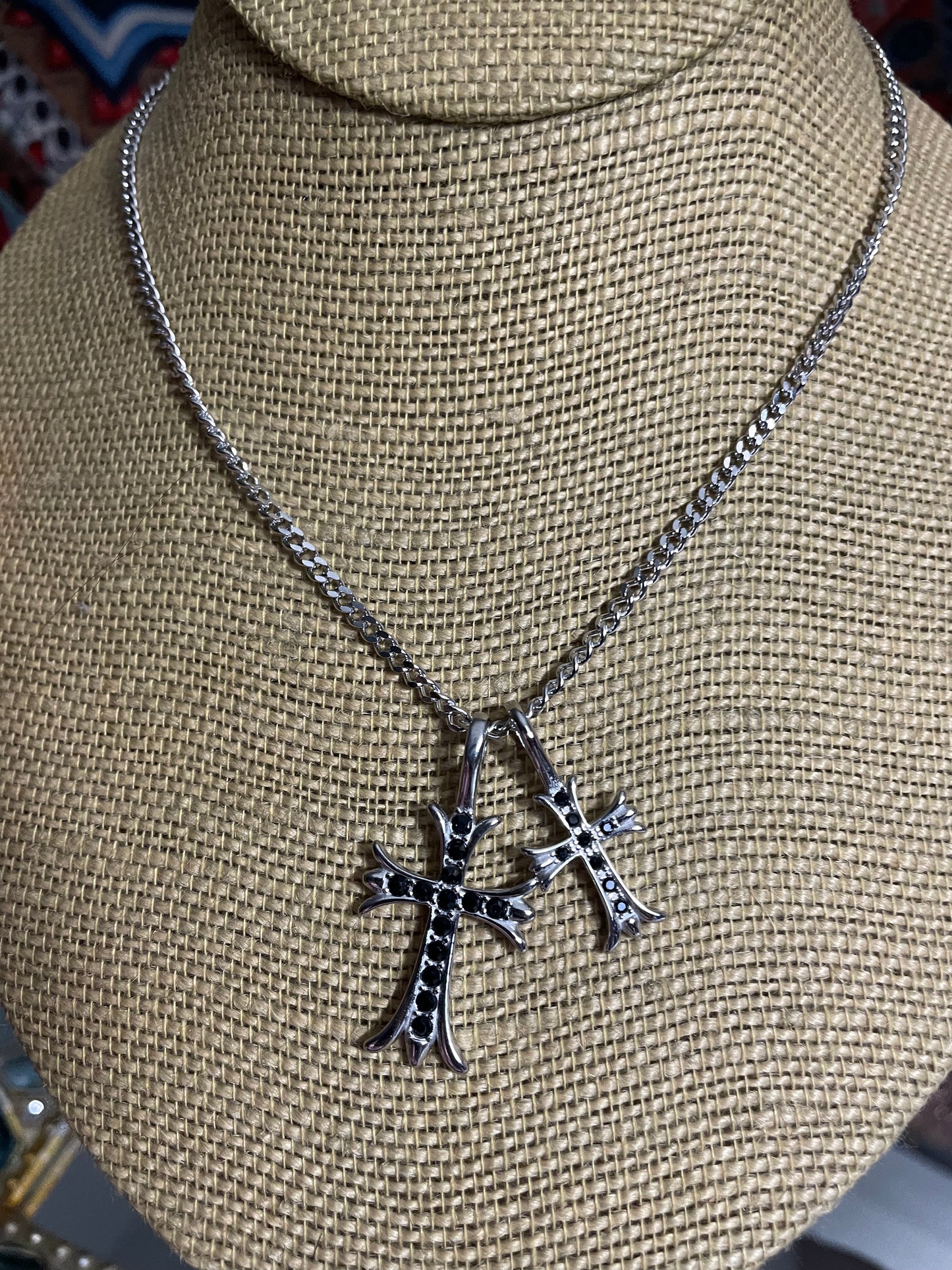 Silver Double Cross Necklace