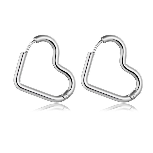 Silver Heart Hoops